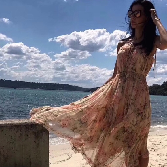 π BOHEMIAN FLORAL RUFFLE DRESS FLOWER MIDI BOHO - Picture 2 of 8